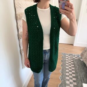Dark Green Hand Knit Open Vest Size Small